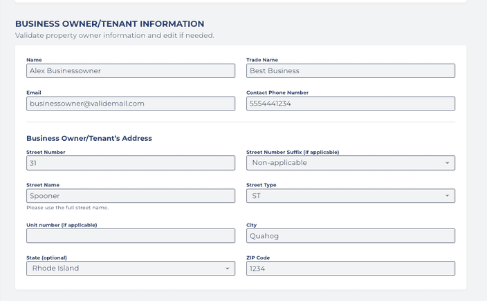 Business owner information