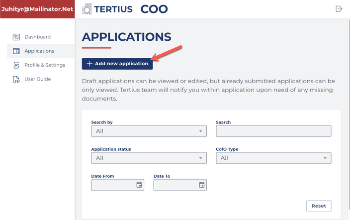 Click new application