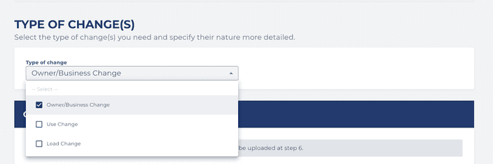 Type of Change: Owner/Business change