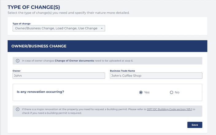 Type of Change: Owner/Business change